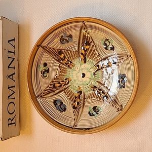 Vintage Romania Marcovado Bowl Feathered design pottery shallow bowl